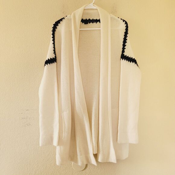 360 Womens 100% Cashmere Open Duster Cardigan Size Small Ivory Pockets Classic - Picture 1 of 7